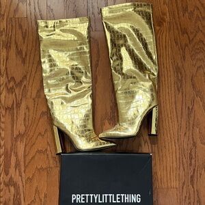 GOLD CROC BOOTS - PRETTY LITTLE THING